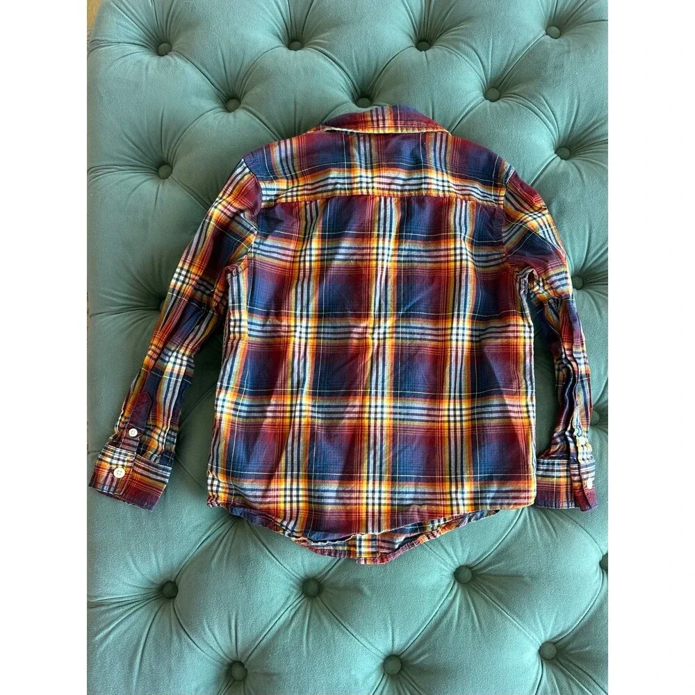 Boys Gymboree Fall Thanksgiving plaid check button down shirt size Small